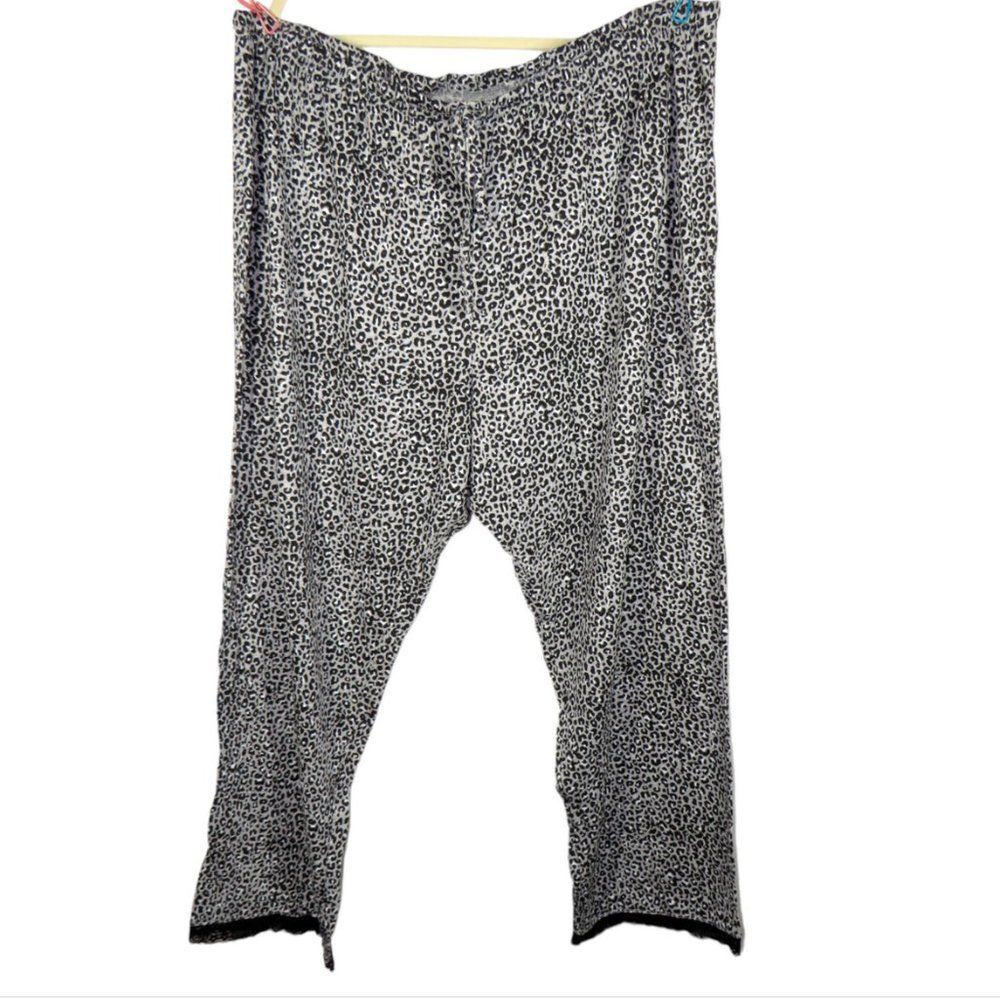 Avenue Gray Black Leopard Print Pajama With Pants Lace Trim Plus Size 26-28